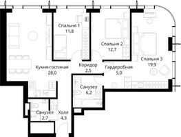 Планировка трехкомнатной(квартира) площадью 93.1 квадратных метров в “ЖК Сити Бэй”