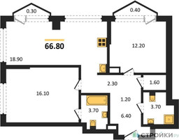 Планировка двухкомнатной(квартира) площадью 66.8 квадратных метров в “Акценты”