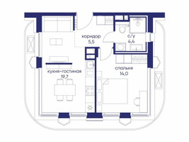 Планировка однокомнатной(квартира) площадью 43.62 квадратных метров в “ЖК Остров”