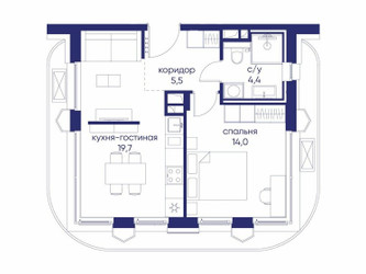 Планировка однокомнатной(квартира) площадью 43.62 квадратных метров в ЖК “ЖК Остров”