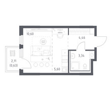 Планировка студии(квартира) площадью 24.63 квадратных метров в “ЖК Пригород Лесное”
