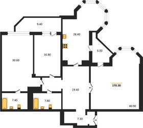 Планировка трехкомнатной(квартира) площадью 169.7 квадратных метров в ЖК “ЖК Вавилово”