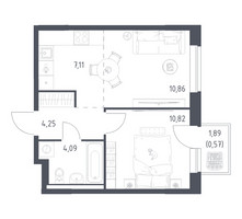 Планировка однокомнатной(квартира) площадью 37.7 квадратных метров в “ЖК Новое Видное”