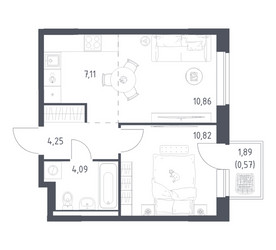 Планировка однокомнатной(квартира) площадью 37.7 квадратных метров в ЖК “ЖК Новое Видное”