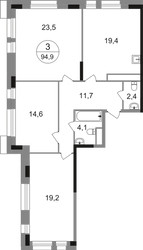 Планировка трехкомнатной(квартира) площадью 94.9 квадратных метров в ЖК “ЖК Первый Московский”