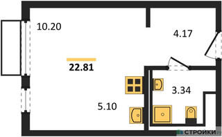 Планировка студии(квартира) площадью 22.81 квадратных метров в “ЖК Пригород Лесное”