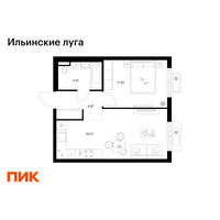 Планировка однокомнатной(квартира) площадью 39.8 квадратных метров в “ЖК Ильинские луга”
