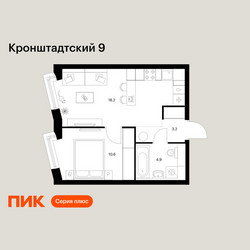 Планировка однокомнатной(квартира) площадью 36.9 квадратных метров в ЖК “ЖК Кронштадтский 9”