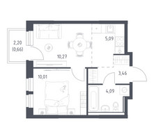 Планировка однокомнатной(квартира) площадью 33.58 квадратных метров в “ЖК Квартал Ивакино”