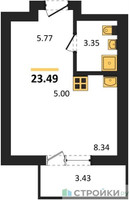 Планировка студии(квартира) площадью 23.49 квадратных метров в “ЖК Химки Тайм”