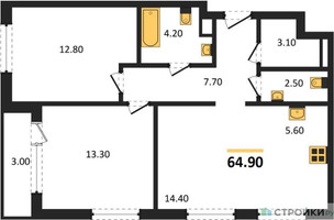 Планировка двухкомнатной(квартира) площадью 64.9 квадратных метров в “Квартал Филатов луг”