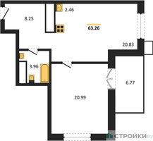 Планировка однокомнатной(квартира) площадью 63.2 квадратных метров в “ЖК EvoPark Сокольники”