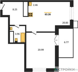 Планировка однокомнатной(квартира) площадью 63.2 квадратных метров в ЖК “ЖК EvoPark Сокольники”