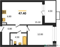 Планировка однокомнатной(квартира) площадью 47.4 квадратных метров в “ЖК Бунинские кварталы”