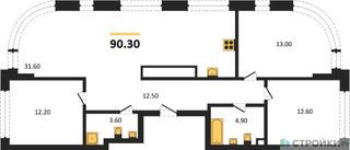 Планировка трехкомнатной(квартира) площадью 90.3 квадратных метров в “ЖК Символ”