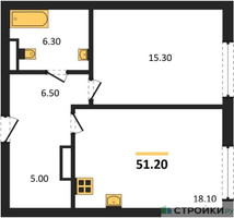 Планировка однокомнатной(квартира) площадью 51.2 квадратных метров в “ЖК Крылатская 33”