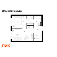 Планировка однокомнатной(квартира) площадью 37.3 квадратных метров в “ЖК Ильинские луга”