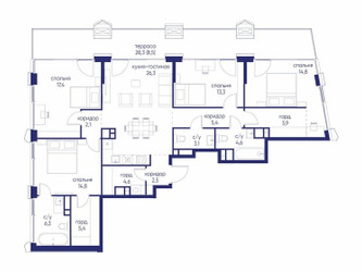 Планировка 4+ комнатной(квартира) площадью 135.02 квадратных метров в ЖК “ЖК Остров”