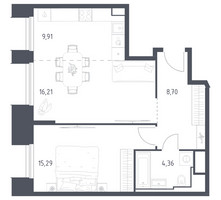 Планировка однокомнатной(апартаменты) площадью 54.47 квадратных метров в “ЖК Скай Спутник”