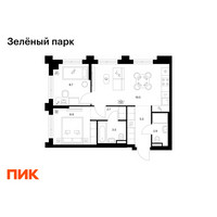 Планировка двухкомнатной(квартира) площадью 51.7 квадратных метров в “ЖК Зеленый парк”