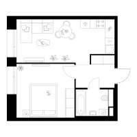 Планировка однокомнатной(квартира) площадью 38.4 квадратных метров в “ЖК Онежский вал”