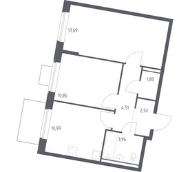 Планировка двухкомнатной(квартира) площадью 52.32 квадратных метров в ЖК “ЖК Квартал Западный”