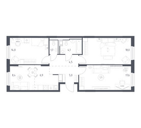 Планировка трехкомнатной(квартира) площадью 79.3 квадратных метров в ЖК “ЖК Мытищи Парк”