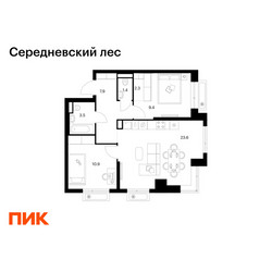Планировка двухкомнатной(квартира) площадью 59 квадратных метров в ЖК “ЖК Середневский лес”