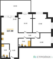 Планировка трехкомнатной(квартира) площадью 117.3 квадратных метров в “ЖК МОНС”