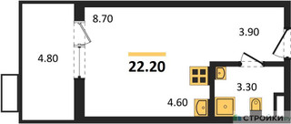 Планировка студии(квартира) площадью 22.2 квадратных метров в “ЖК Деснаречье”