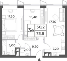 Планировка трехкомнатной(квартира) площадью 73.6 квадратных метров в “ЖК Will Towers (Вилл Тауэрс)”