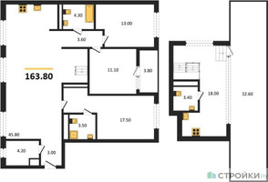Планировка трехкомнатной(квартира) площадью 163.8 квадратных метров в “ЖК Первый квартал”