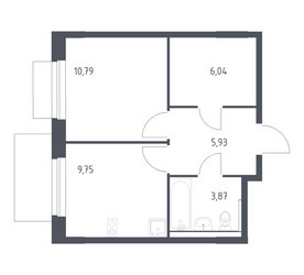 Планировка однокомнатной(квартира) площадью 36.38 квадратных метров в ЖК “ЖК Новое Внуково”