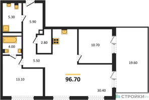 Планировка двухкомнатной(квартира) площадью 96.7 квадратных метров в “ЖК МОНС”