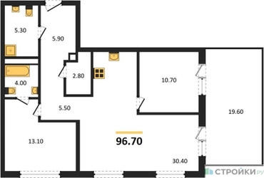 Планировка двухкомнатной(квартира) площадью 96.7 квадратных метров в ЖК “ЖК МОНС”
