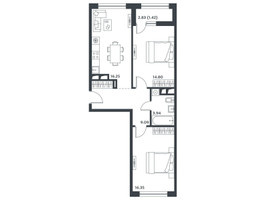Планировка двухкомнатной(квартира) площадью 61.2 квадратных метров в “ЖК Level Лесной”