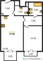 Планировка однокомнатной(квартира) площадью 56.6 квадратных метров в “Квартал Тишинский Бульвар”