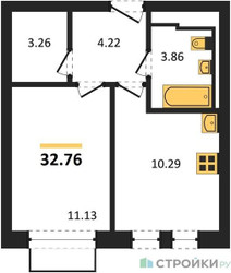 Планировка однокомнатной(квартира) площадью 32.76 квадратных метров в ЖК “ЖК Рублевский Квартал”