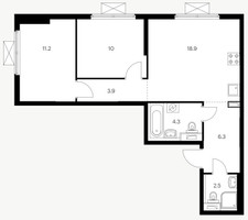 Планировка двухкомнатной(квартира) площадью 59.6 квадратных метров в “ЖК Большая Академическая 85”