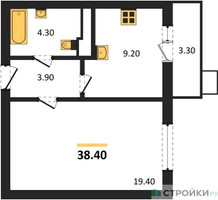 Планировка однокомнатной(квартира) площадью 38.4 квадратных метров в “ЖК Пироговская Ривьера”