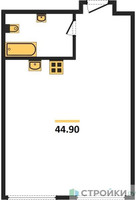 Планировка однокомнатной(апартаменты) площадью 44.9 квадратных метров в “ЖК Nametkin Tower (Наметкин Тауэр)”