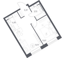 Планировка однокомнатной(квартира) площадью 37.88 квадратных метров в “ЖК ЭкоБунино (Южное Бунино)”