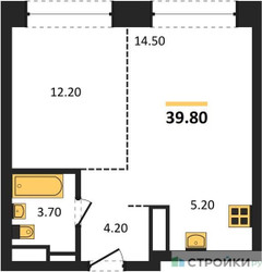Планировка однокомнатной(квартира) площадью 39.8 квадратных метров в ЖК “ЖК Пушкино Град”