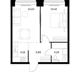 Планировка однокомнатной(квартира) площадью 41.72 квадратных метров в ЖК “ЖК НОВА”