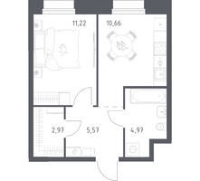 Планировка однокомнатной(апартаменты) площадью 35.39 квадратных метров в “ЖК Апарт-отель Тропарево парк”