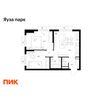 Планировка двухкомнатной(квартира) площадью 46.1 квадратных метров в “ЖК Яуза Парк (Мытищи)”