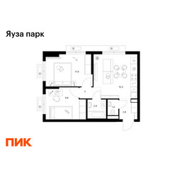 Планировка двухкомнатной(квартира) площадью 46.1 квадратных метров в ЖК “ЖК Яуза Парк (Мытищи)”