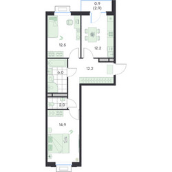 Планировка двухкомнатной(квартира) площадью 61.3 квадратных метров в ЖК “ЖК G3 Михалевич”