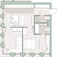 Планировка двухкомнатной(квартира) площадью 56.6 квадратных метров в “ЖК Среда на Кутузовском”