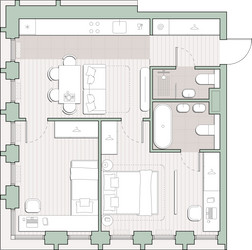 Планировка двухкомнатной(квартира) площадью 56.6 квадратных метров в ЖК “ЖК Среда на Кутузовском”
